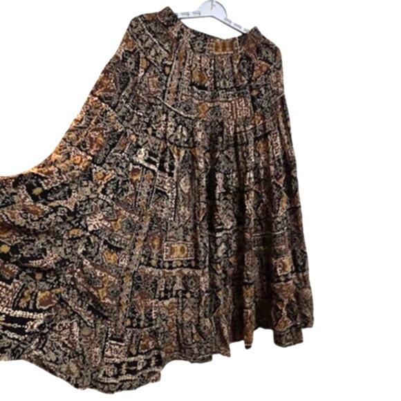 Koret Women’s Skirt XL (Altered Waist 24”) Brown Black Print 37” Length - Picture 1 of 3